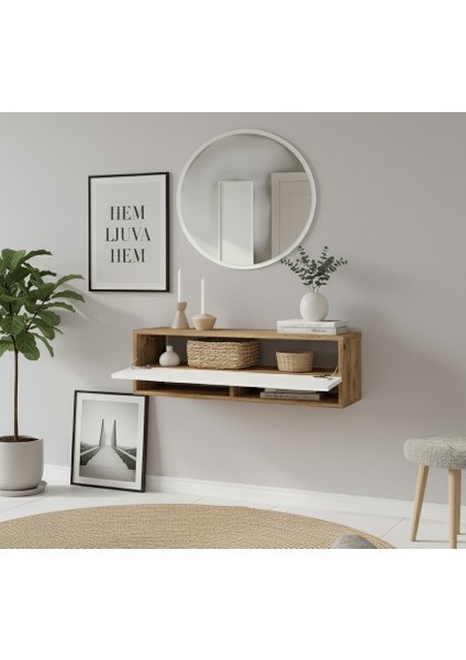 Lia Aynalı Dresuar Hol Antre Dresuar Duvara MONTE100CM Atlantik Çam - Beyaz modelleri