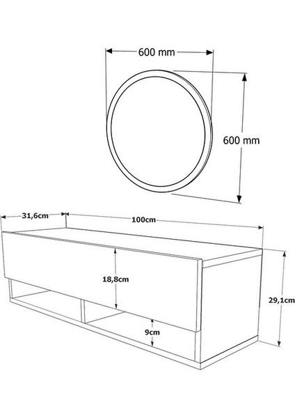 Lia Aynalı Dresuar Hol Antre Dresuar Duvara MONTE100CM Atlantik Çam - Beyaz fırsatları