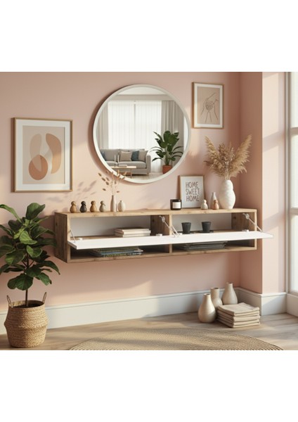 Lia Aynalı Dresuar Duvara Monte Antre Hol 140CM Çam- Beyaz fiyatları