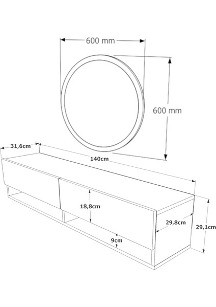 Lia Aynalı Dresuar Duvara Monte Antre Hol 140CM Çam- Beyaz modelleri