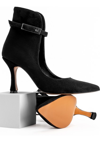 Topuklu Gri Süet Kadın Açık Bot Bilekten Ayarlanabilir Tokalı Model modelleri