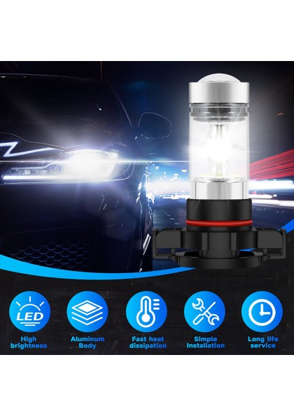 2x 5202 H16 PS24W Güçlü 100W 6000K Süper Beyaz LED Sis Ampulü (Yurt Dışından) fırsatları