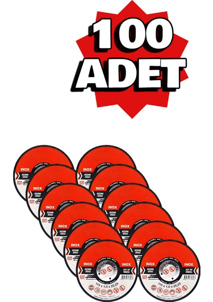 Inox Metal Kesici Kesme Diski 115X1,0X22,23 mm Ince Taş (100 Adet) Spiral Demir Kesici Disk