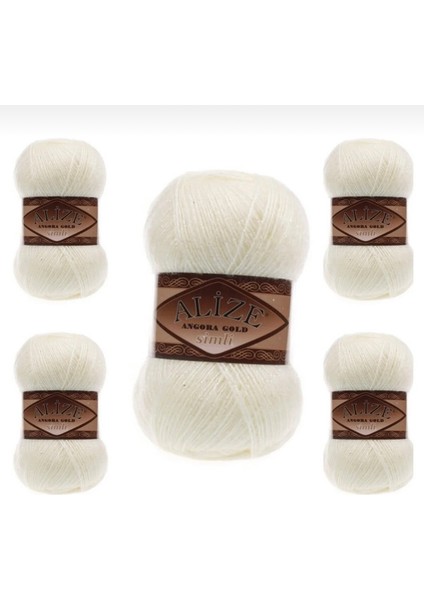 Angora Gold Simli – 5’li Paket (Simli Ince El Örgü Ipliği) 01-Krem