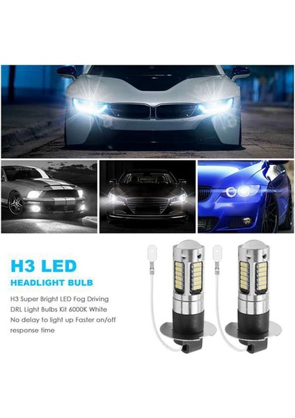 Adet H3 Süper Parlak LED Sis Farı Sürüş Gündüz Farı Ampul Kiti 6000K Beyaz (Yurt Dışından) modelleri