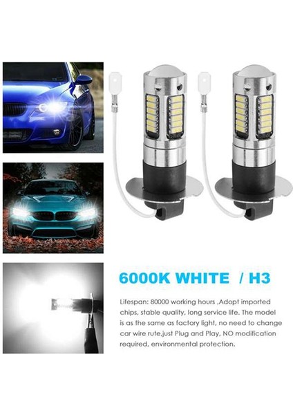 Adet H3 Süper Parlak LED Sis Farı Sürüş Gündüz Farı Ampul Kiti 6000K Beyaz (Yurt Dışından) indirimleri