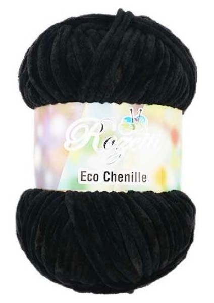 Eco Chenille Kadife Ip – Siyah – 5’li Paket (Kadife Dokulu Örgü Ipi)