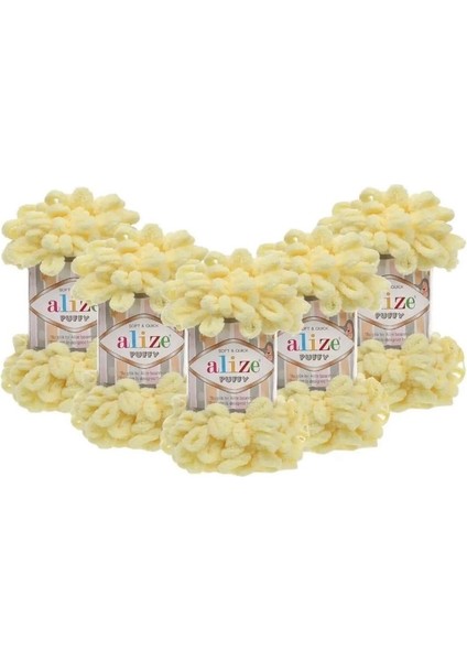 5 Adet Puffy El Örgü Ipi Atkı Battaniye Bere Panduf Parmak Örgü Ipliği 13-Açık Sarı