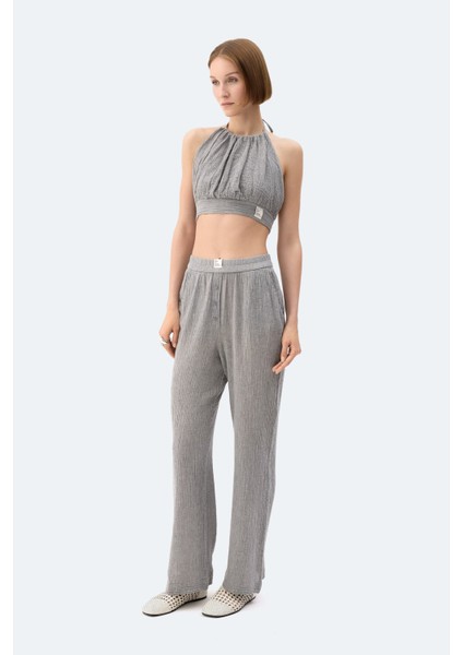 Gri Crinkle Crop Üst