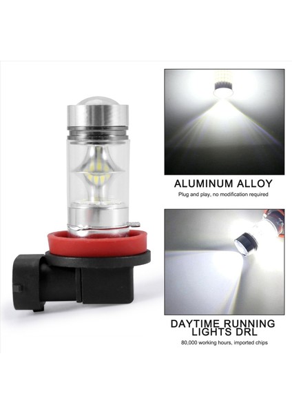 2x H8 H11 H16 6000K Beyaz 100W Güçlü LED Sis Lambası Sürüş Ampulü (Yurt Dışından)