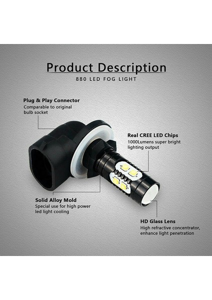 Gündüz Farları Veya Sis Farları Için Yüksek Güçlü 881 881 886 889 LED Sis Lambası Ampulleri (Yurt Dışından) indirimleri