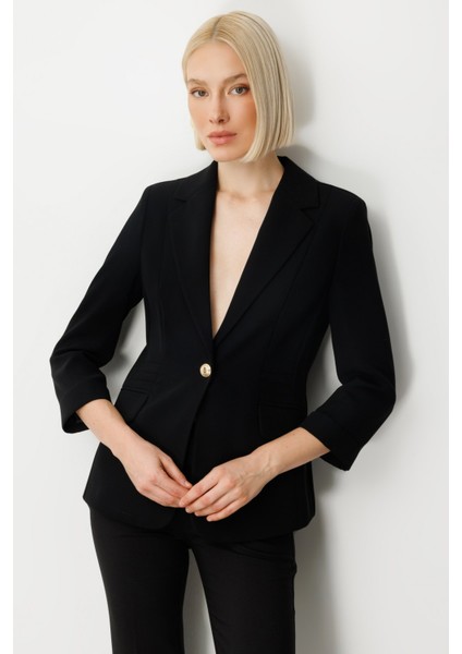 Kadın Kapak Cepli Duble Kol Ceket 5203 Siyah