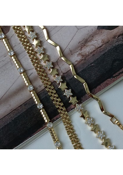 14K Altın Kaplama Zirkon Tek Taşlı Kadın Bileklik modelleri