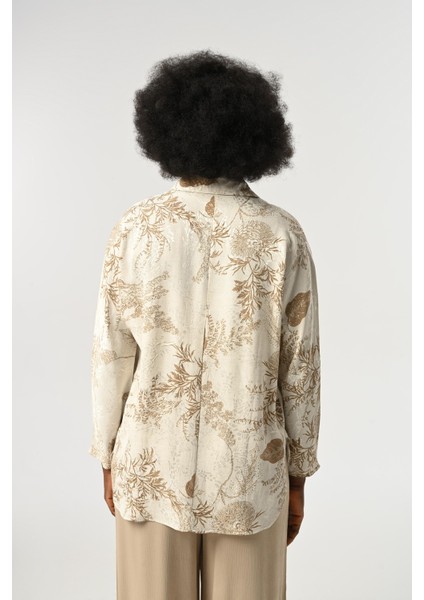 Kadın Yaprak Desenli Krem Rengi Gömlek indirimleri