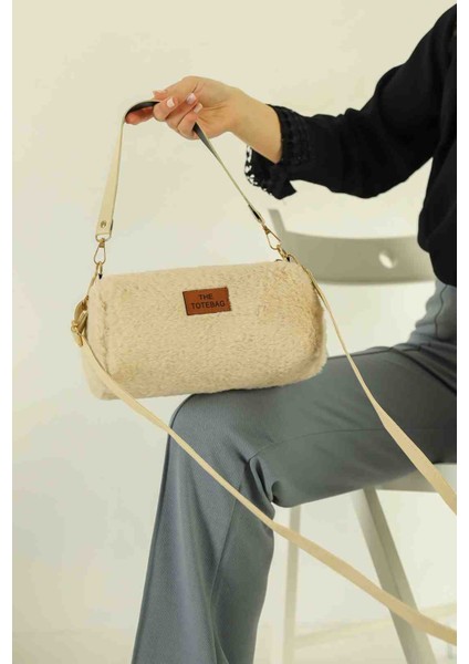 Kadın Sarı Suni Kürk Detaylı Omuz ve Crossbody Çanta