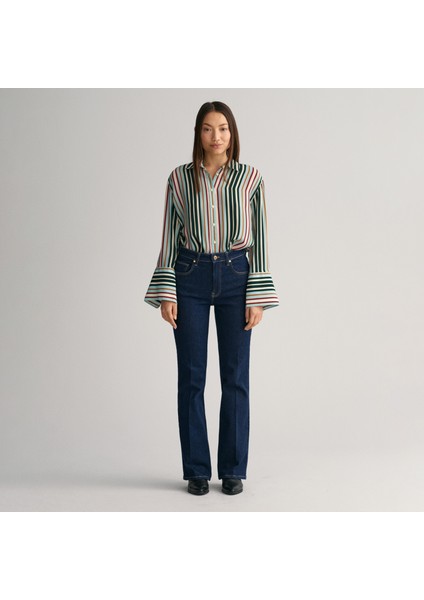 Kadın Yeşil Relaxed Fit Klasik Yaka Çizgili Gömlek fiyatları