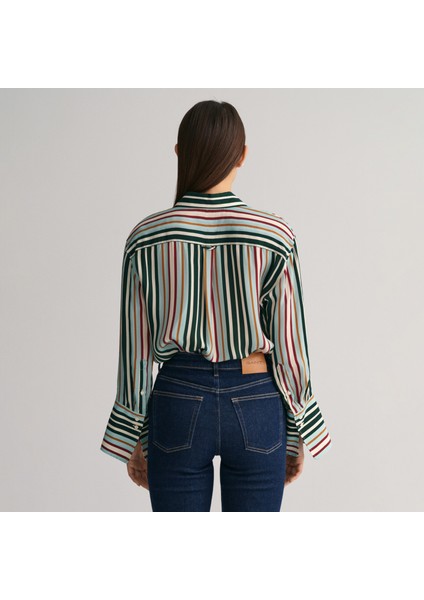 Kadın Yeşil Relaxed Fit Klasik Yaka Çizgili Gömlek modelleri