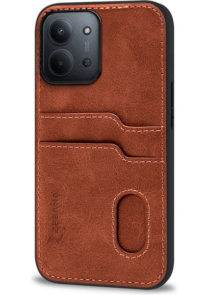 Xiaomi Redmi 15C Uyumlu Kılıf Zebana Kartlıklı Lüx Deri Kılıf Kahverengi fiyatları