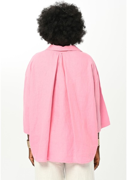 Kadın Düz Renk Tek Cepli %100 Keten Gömlek indirimleri