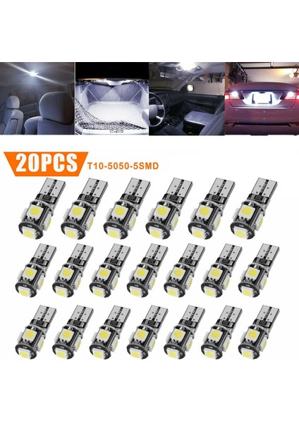 20 Adet Soğuk Beyaz T10 LED Ampul Araç Içi Plaka Lambası 2825 (Yurt Dışından) fiyatları