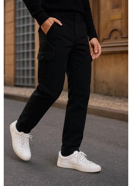 Erkek Bol Paça Trend Yüksek Bel Siyah Kargo Pantolon fiyatları