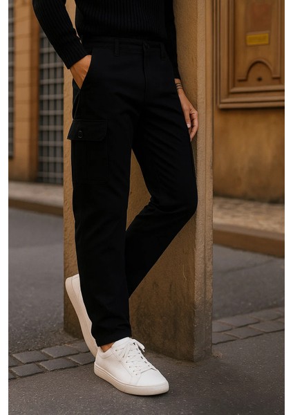 Erkek Bol Paça Trend Yüksek Bel Siyah Kargo Pantolon modelleri