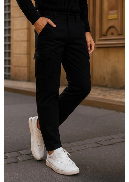 Erkek Bol Paça Trend Yüksek Bel Siyah Kargo Pantolon fırsatları
