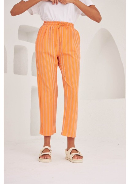 Kadın Çizgili Mevsimlik Kumaş Pantolon