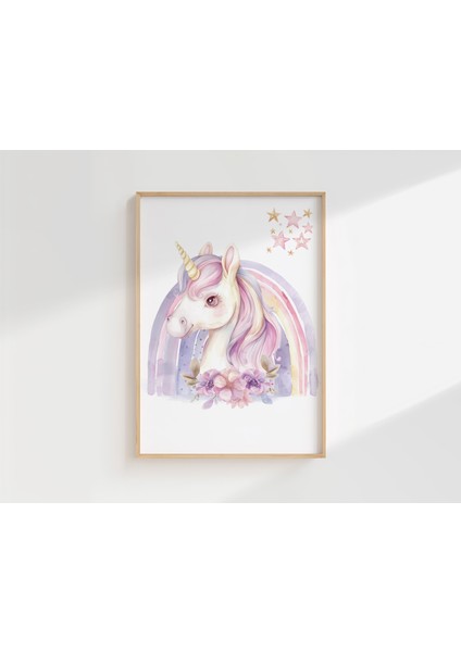 Unicorn Temalı Kişiye Özel Isimli 3'lü Çocuk Odası Dekoratif Poster Seti - Çerçevesiz modelleri