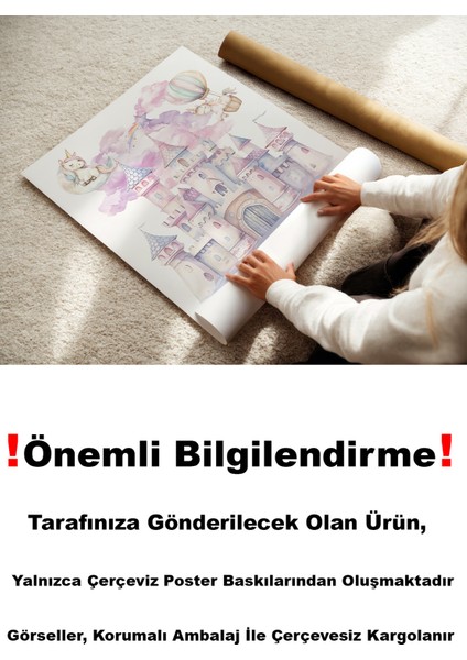 Unicorn Temalı Kişiye Özel Isimli 3'lü Çocuk Odası Dekoratif Poster Seti - Çerçevesiz indirimleri