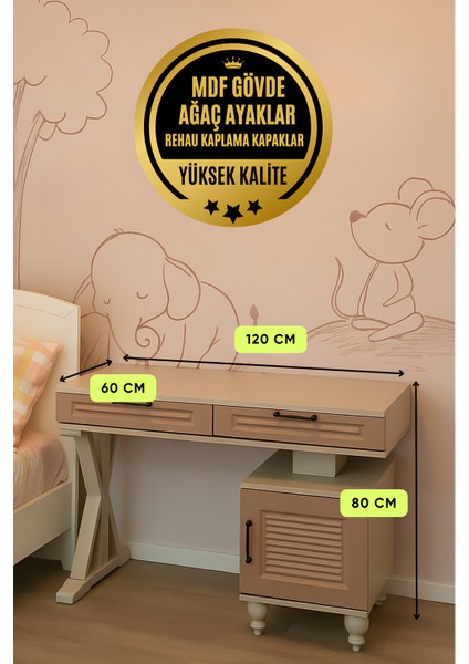 Masal Çalışma Masası | MDF Gövde | Ağaç Ayaklar | REHAU Kaplama Kapak ve Çekmecelerle Zarif Görünüm fiyatları