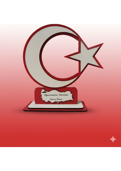 Öğretmenler Gününe Özel Türk Bayragı Figürlü Masaüstü Plaket