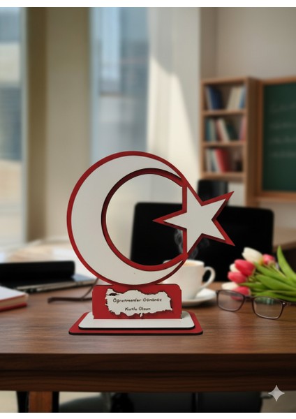 Öğretmenler Gününe Özel Türk Bayragı Figürlü Masaüstü Plaket modelleri