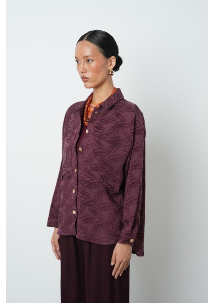 Kadın Bordo Renk Çift Cepli Desenli Gömlek - Ceket fiyatları