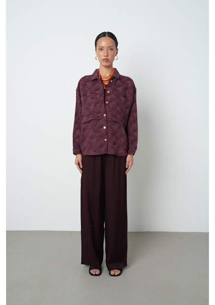 Kadın Bordo Renk Çift Cepli Desenli Gömlek - Ceket fırsatları