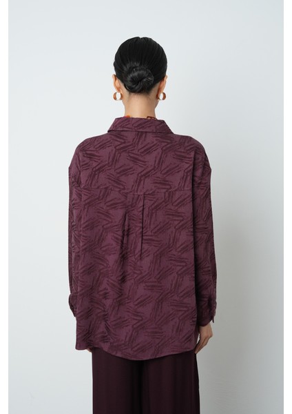 Kadın Bordo Renk Çift Cepli Desenli Gömlek - Ceket indirimleri