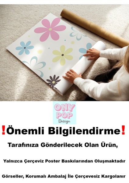 Papatya Temalı Kişiye Özel Isimli 3'lü Çocuk Odası Dekoratif Poster Seti - Çerçevesiz indirimleri