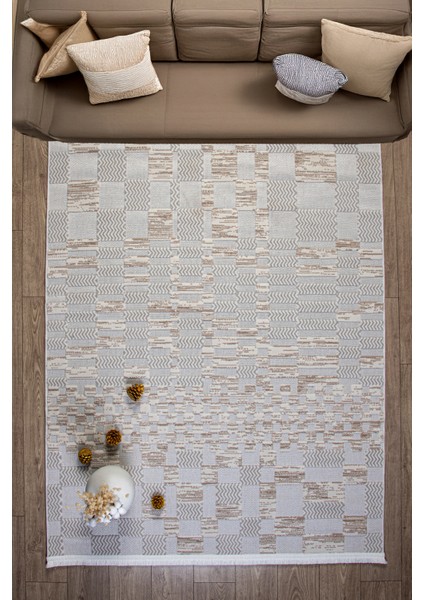 Gri Bej Bohem Iskandinav Modern Saçaklı Doğal Pamuk Taban Salon Koridor Çocuk Oturma Odası Halı