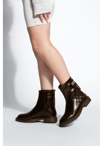 Kadın Tokalı Arkadan Fermuarlı Günlük Bot Himpa Kahve