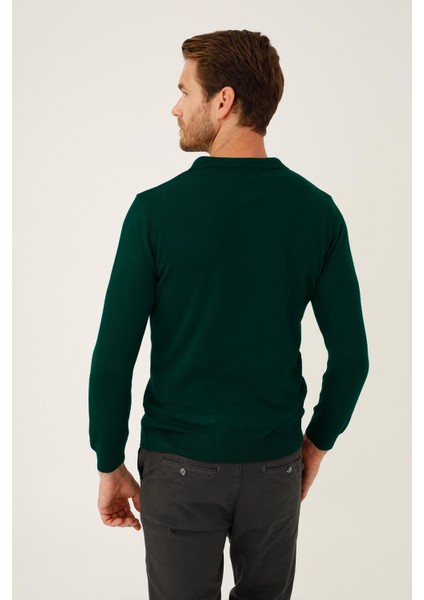 Petrol Standart Fit Dar Kalıp Polo Yaka Düz Uzun Kollu Triko fiyatları