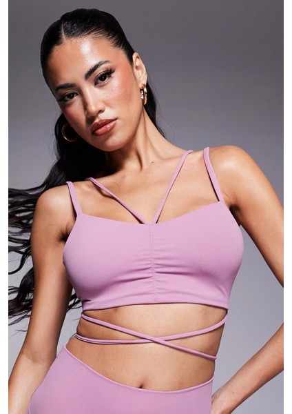 Zenvy Strappy Wrap Light-Support Padded Sports Bra Kadın Sarma Askılı Spor Bra Lila