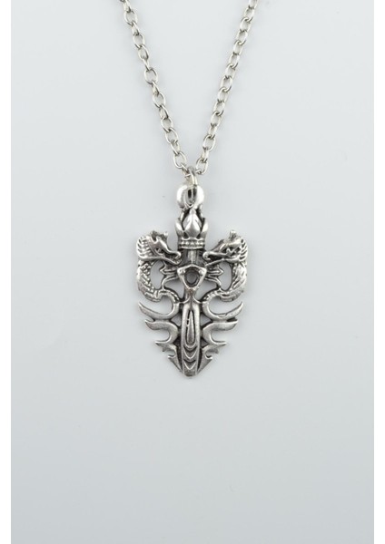 Ejderha Kılıç Taç Gümüş Kaplama Düz Zincir Kolye