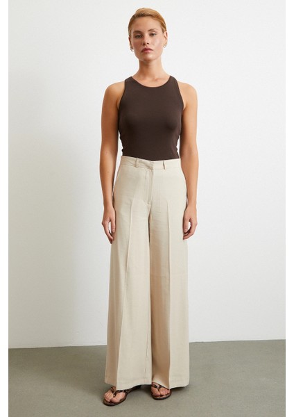 Geniş Paça Palazzo Pantolon Taş