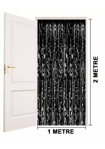 Siyah Renk Ekstra Metalize Parlak Saçaklı Arka Fon Perde İthal A Kalite 1x2 Metre (5250) fırsatları