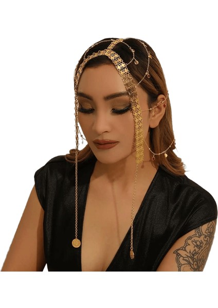 Arap Kafa Takı Altın Alaşım Para Püskül Püskül Kafa Baş Bandı Kadınlar Gelin Headdress Düğün Aksesuarları Metal Renk: FD165RED (Yurt Dışından)