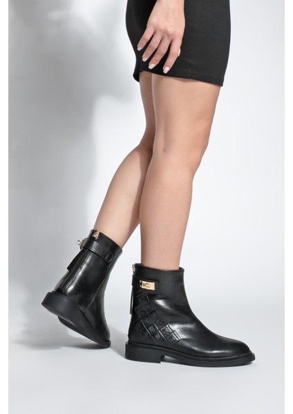 Kadın Tokalı Arkadan Fermuarlı Günlük Bot Himpa Siyah