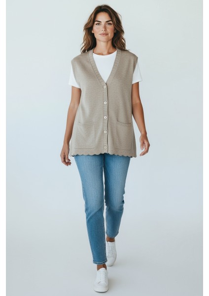 Kadın Önü Düğmeli Cepli Kalın Kışlık Kısa Yelek Mersa5 fırsatları