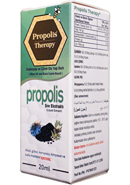 Zeytinyağı ve Çörek Otu Yağı Bazlı Propolis Ekstraktı 20ml Helal ve Katkısız