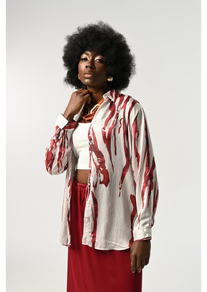 Kadın Şerit Desenli Oversize Kesim Gömlek