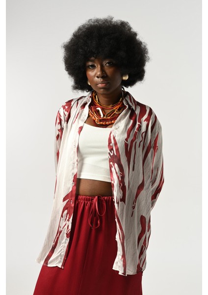 Kadın Şerit Desenli Oversize Kesim Gömlek fiyatları